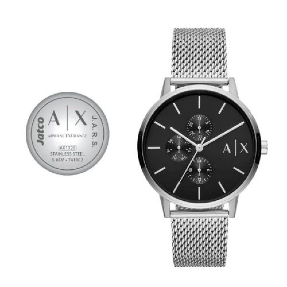 RELOJ  CABALLERO MARCA ARMANI  ACERO INOXIDABLE  EXT. METAL PETATILLO CARATULA NEGRA  GRABADO EN LASER EN TAPA imagen
